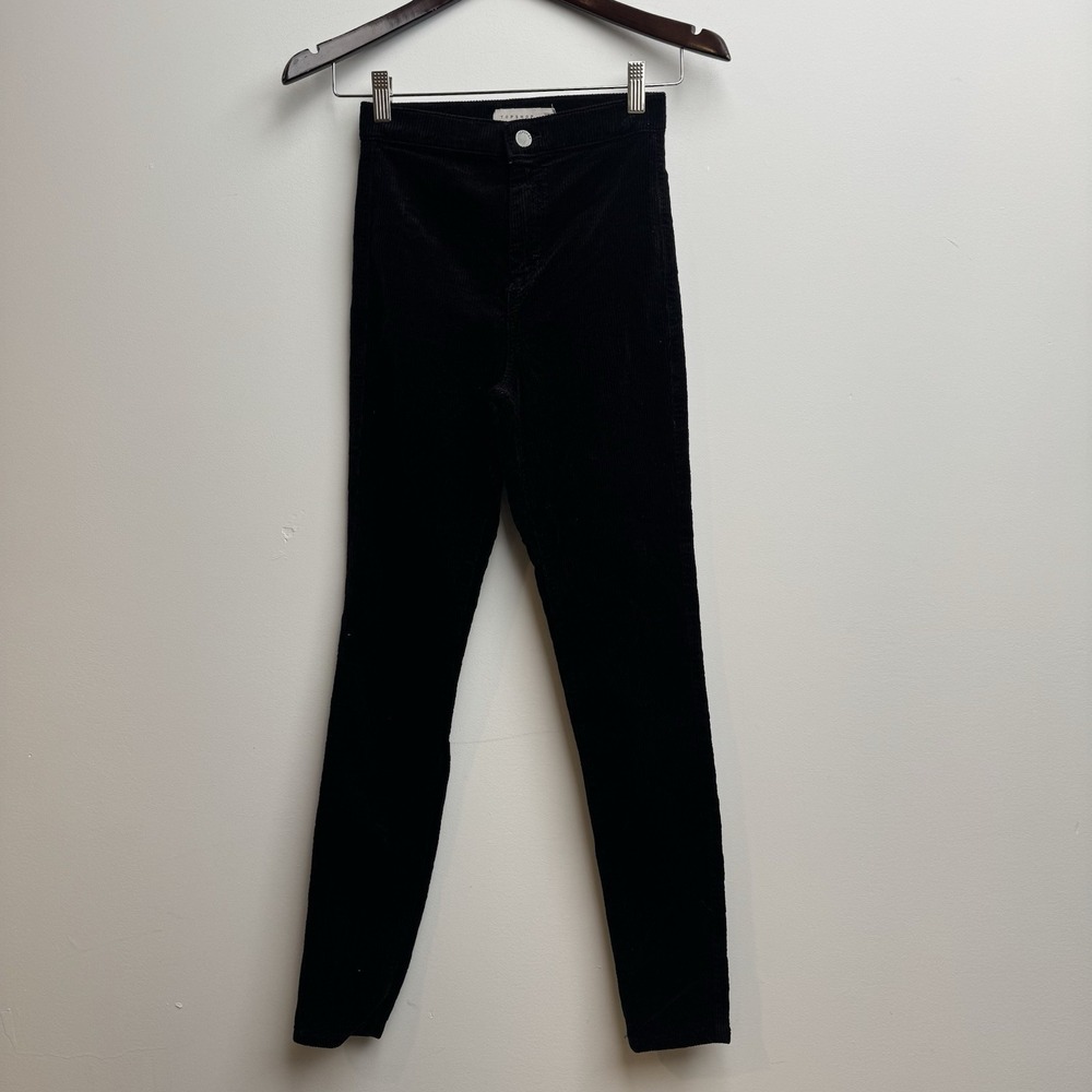 Topshop Women's Tapered Corduroy Trousers W25 L32 Black Cotton Pants Casual